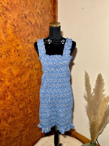 Robe smockée à fleurs bleu pieces - Taille L