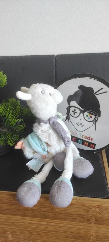 doudou peluche baby nat lama blanc bleu gris selle bn0428 écharpe pois orange