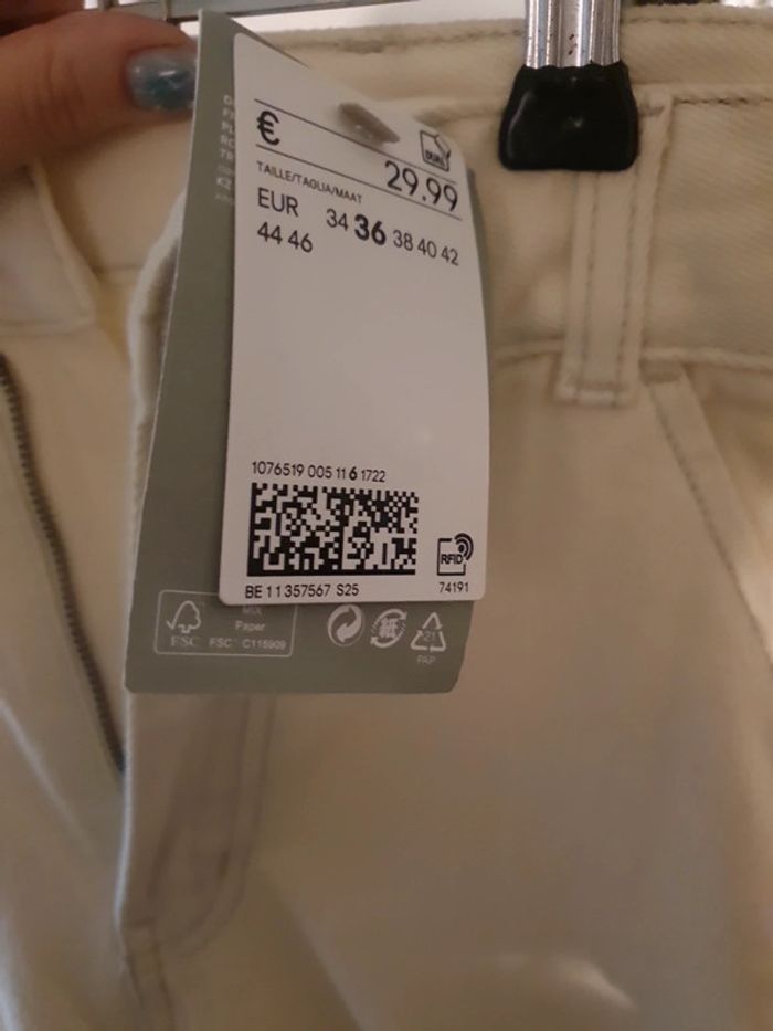 Pantalon cargo jean Ecru - photo numéro 3