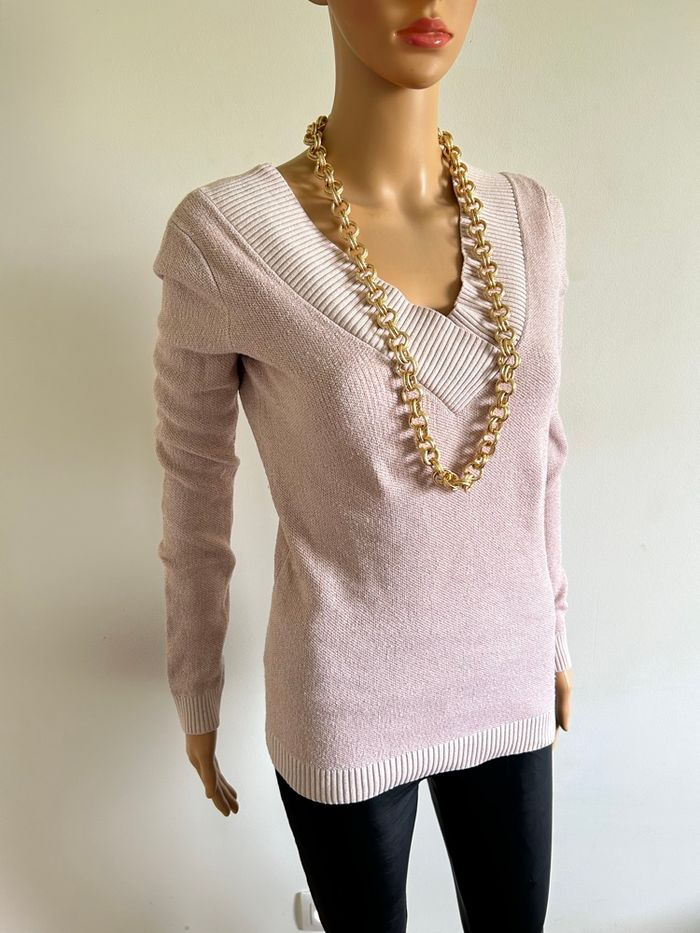 Pull rose pale pailleté à manches longues Morgan taille S TBE - photo numéro 2