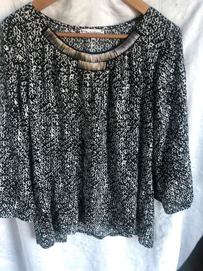 #blouse #scottage #taille 5 #noirblanc #perles