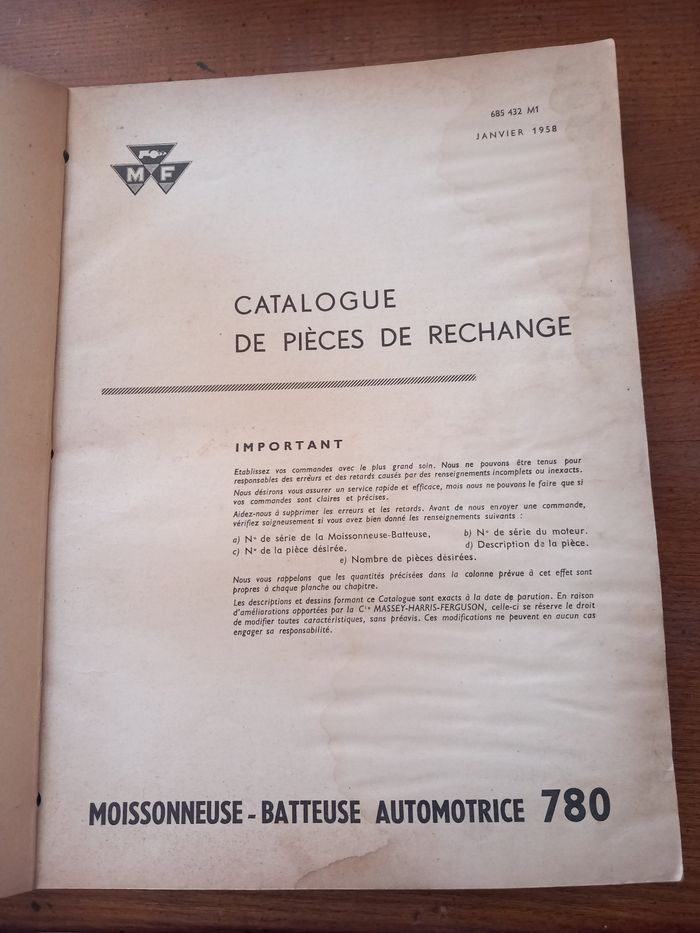 Catalogue de pièces de rechange moissonneuse batteuse automotrice 780 - photo numéro 2