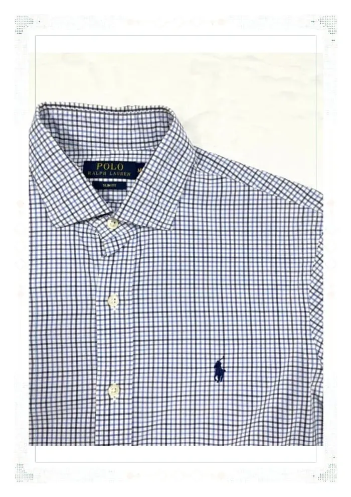 Ralph Lauren chemise à carreaux bleu marine et blanc coton homme M - photo numéro 5