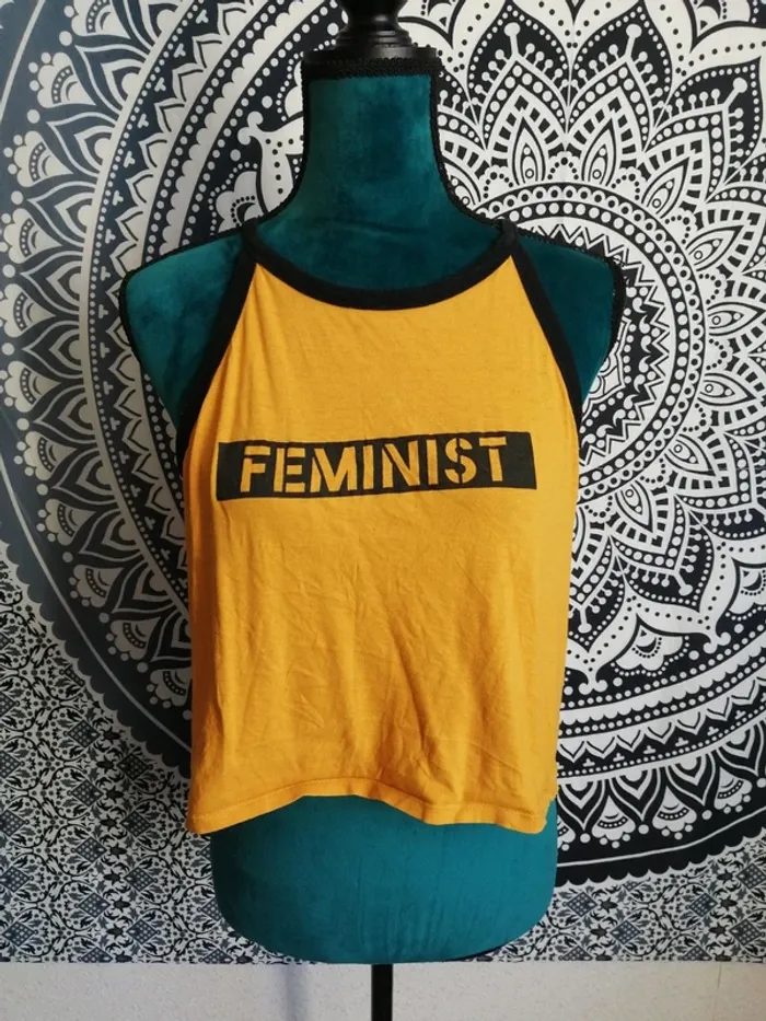 Débardeur jaune moutarde fines bretelles feminist / jennyfer / (M) - photo numéro 2
