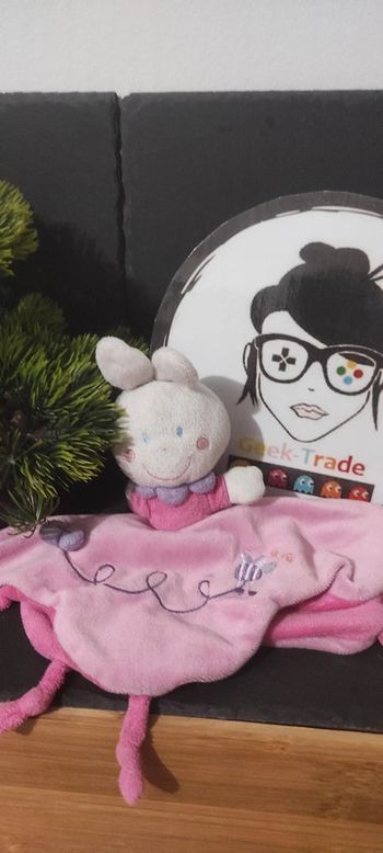 doudou lapin rose violet blanc abeille noeud nicotoy etoile fleur Ancien Vintage