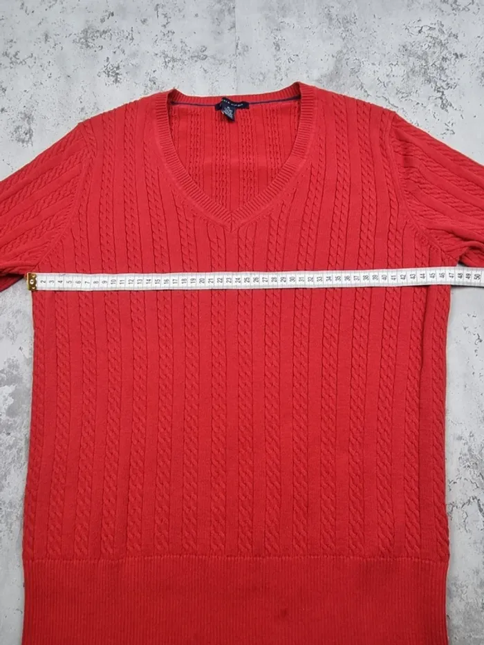 Pull torsadé Tommy Hilfiger rouge – Taille XL Femme (mesures en photos) - photo numéro 6