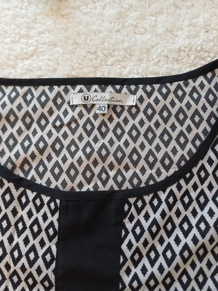 Blouse noire et blanche imprimé losange - photo numéro 2