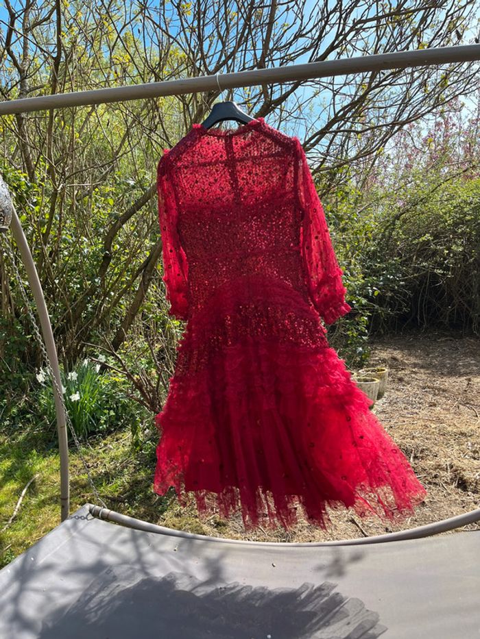Robe longue Rouge voile paillettes jupon froufrou T 40 - photo numéro 19