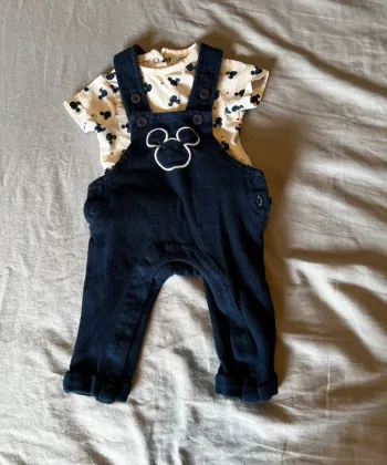 🐭 Ensemble bébé Disney Naissance – Salopette velours + t-shirt Mickey