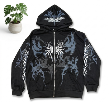 Oversized Black Hoodie with Zipper - High quality Urban Jacket for men Size L