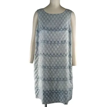 Robe droite jacquard Xavanne bleu clair T. 40 coton soie motifs floraux A1351