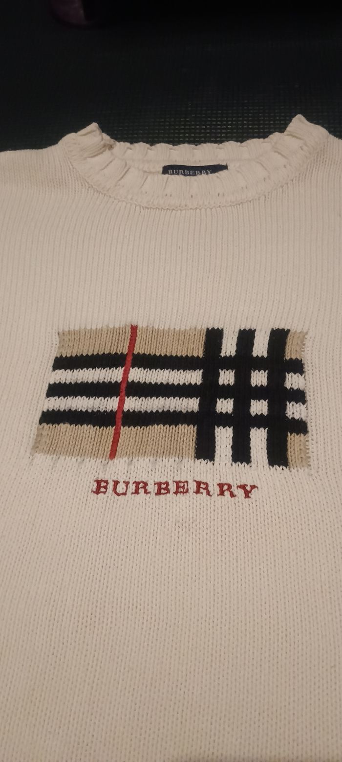 Pull Jersey Burberry London Size S/M Blanc Crème Coton - photo numéro 2