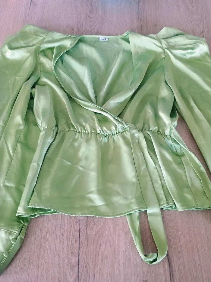 blouse satin vert T44 - photo numéro 6