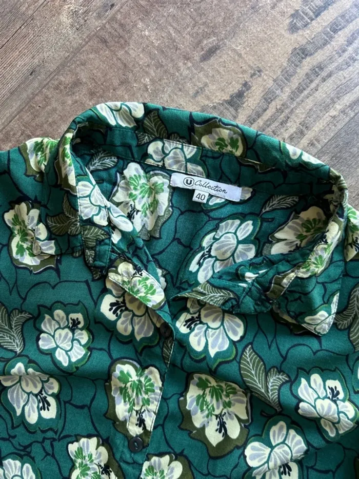 Chemise manches longues fleurie verte - photo numéro 3