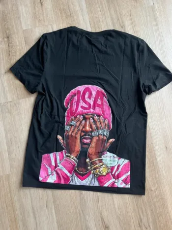 T-shirt Noir Rose Imprimé USA Taille M Y2K