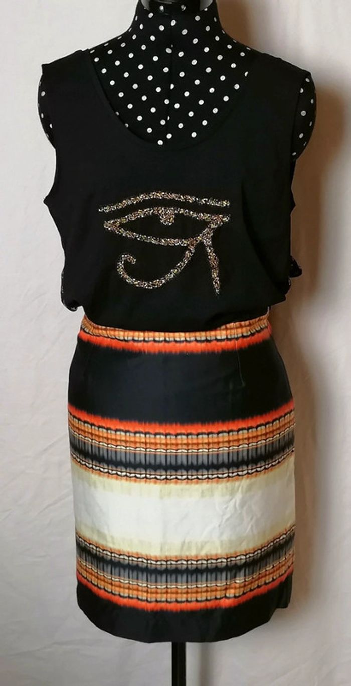 Top / débardeur noir motif égyptien oeil hiéroglyphes perles taille S DDP - photo numéro 2