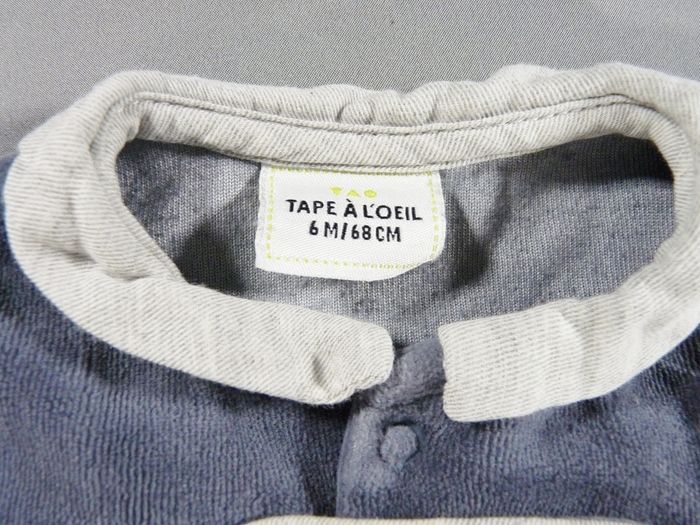 Pyjama dors-bien grenouillère velours bleu gris lapin Tape À L'oeil 6 mois 68 cm garçon - photo numéro 3