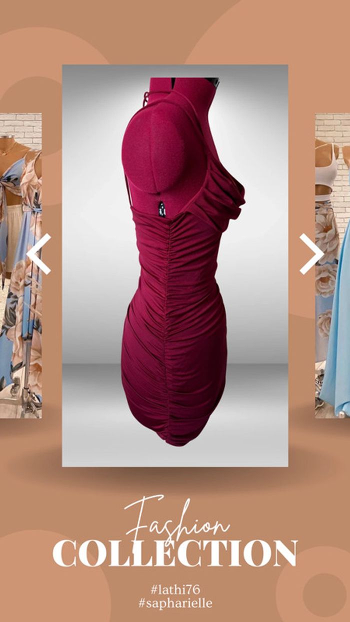 Superbe petite robe sexy plissée devant, froncée sur les côtés et derriere, rouge pourpre - photo numéro 6
