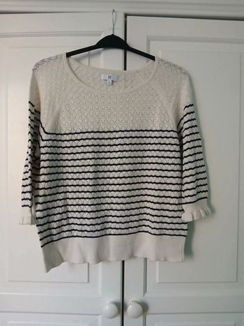 Pull-over marinière M3/4 coton bio bleu marine & blanc 40/L - La Redoute