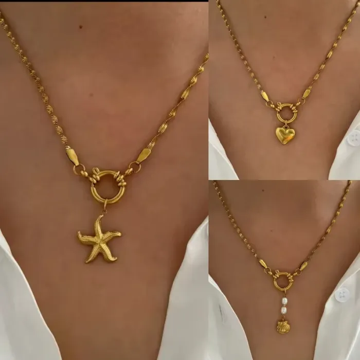 Collier Acier Inoxydable Charms Amovibles (Étoile, Cœur, Coquillage, Perles naturelles) - photo numéro 5