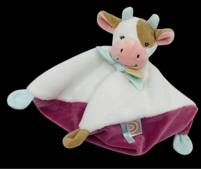 ❤️B3892 Doudou Plat Mouchoir BABY NAT' Babynat Vache Cow Blanc Rose - photo numéro 2