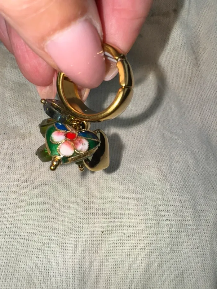 Grosse bague réglable habaha Paris acier inoxydable or cœurs différentes matières et tailles - photo numéro 4
