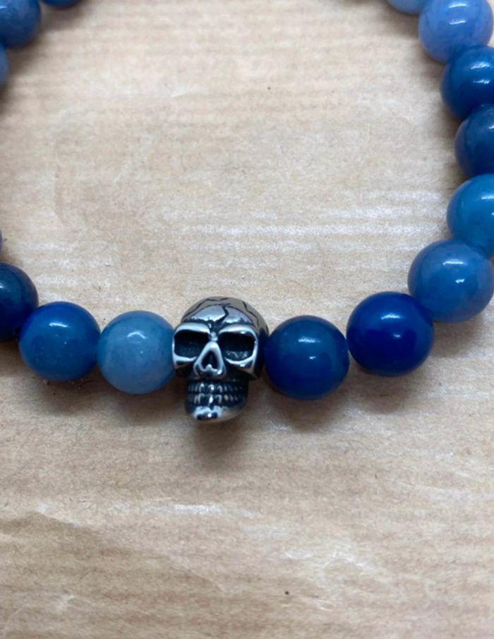 Bracelet aventurine bleu et étêté de mort 19,5 cm , lithothérapie - photo numéro 2