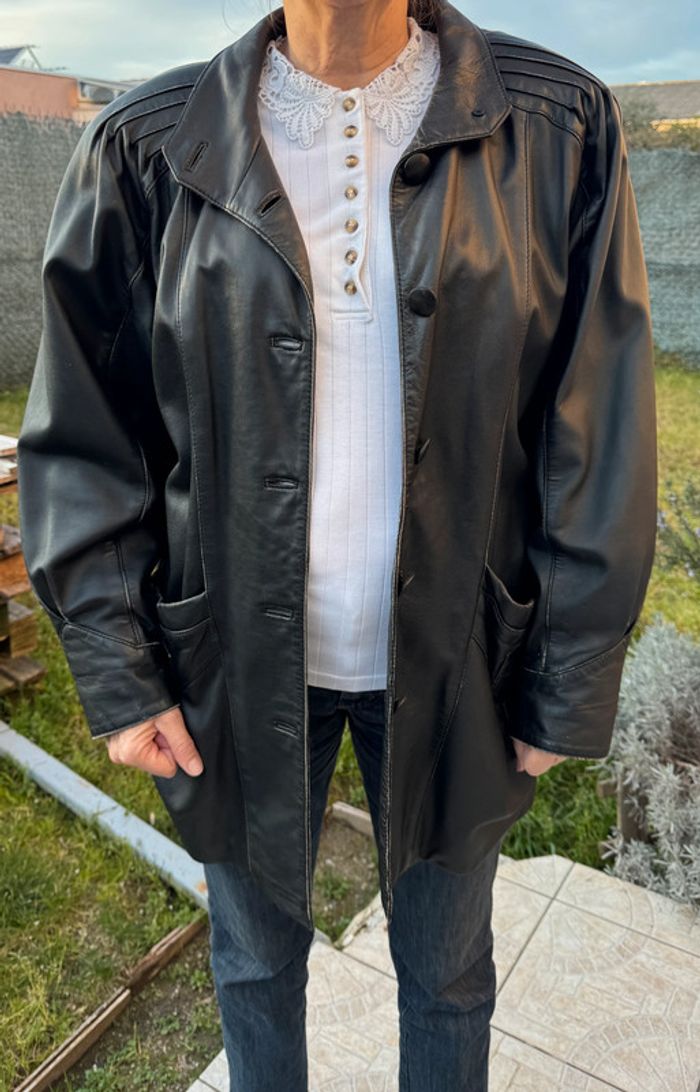 Veste blouson en véritable cuir Noir taille 42 - photo numéro 2