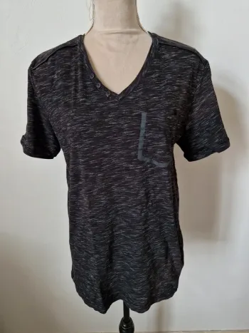 Tee shirt noir chiné poche, boutons, homme gemo taille L