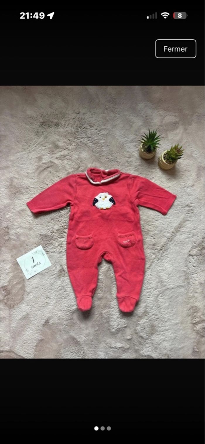 Pyjama bébé 1 mois velours rose 🐥 ultra doux, TBE - photo numéro 1