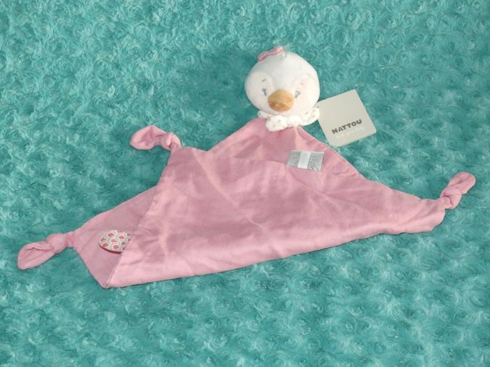 Doudou Plat pingouin oiseau Sasha Nattou rose 🐧 Neuf - photo numéro 3