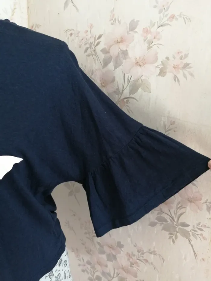 Tee-shirt bleu marine à message avec manches à volant / lola paris / (M) - photo numéro 4