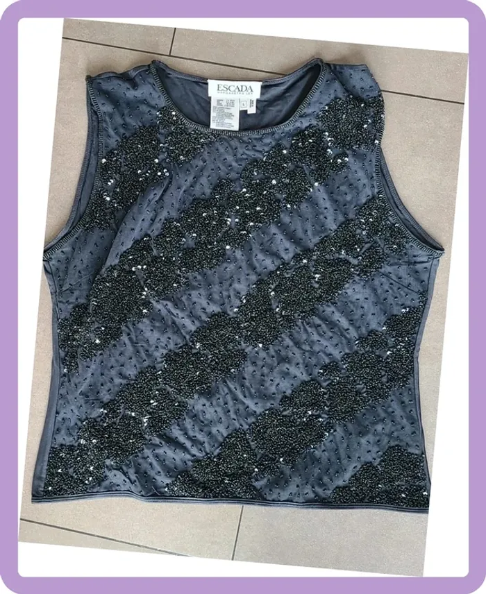 Top strass et perles Escada noir L - photo numéro 2