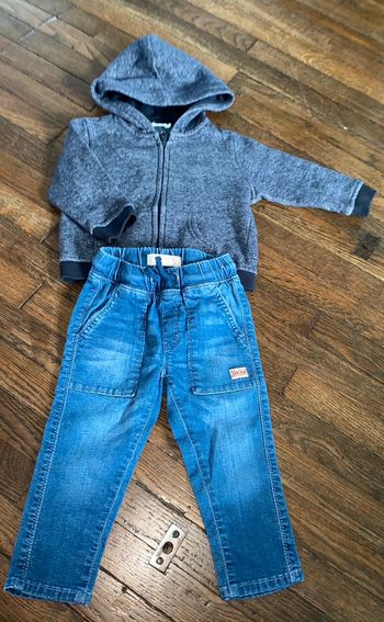 Ensemble gilet Bout’chou et jeans Zara  18 mois