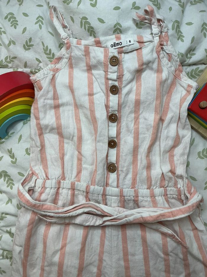 Combinaison pantalon large à bretelles crème et rose gemo 6 ans - photo numéro 4