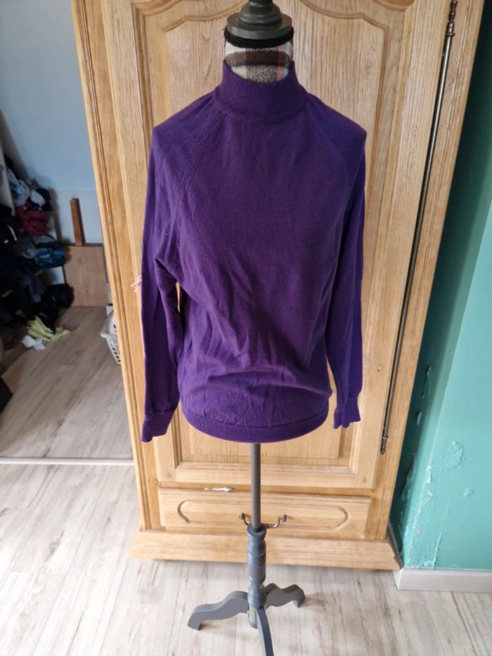 Pull fin col roulé laine mérinos taille 38 violet  vintage