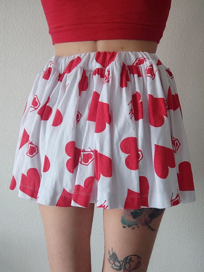 Mini jupe patineuse cœur rouge blanc / Super Lovers - 32/XXS à 44/XXL - photo numéro 9
