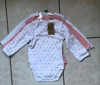 Lot de 3 Bodies manches longues Sincere coton bio T 12 mois neufs ds emballage