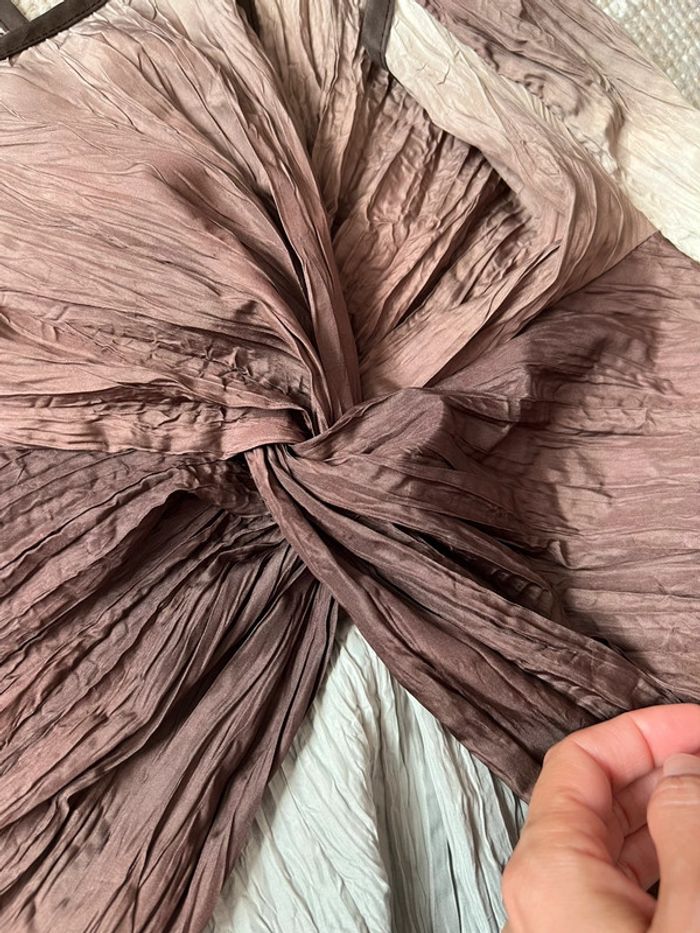 Top effet croisé matière froissée marron tie dye Witchy vintage 90s - Taille M - photo numéro 5