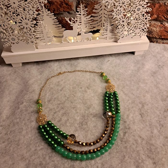 Collier chic vert doré et bronze multi rang - photo numéro 9