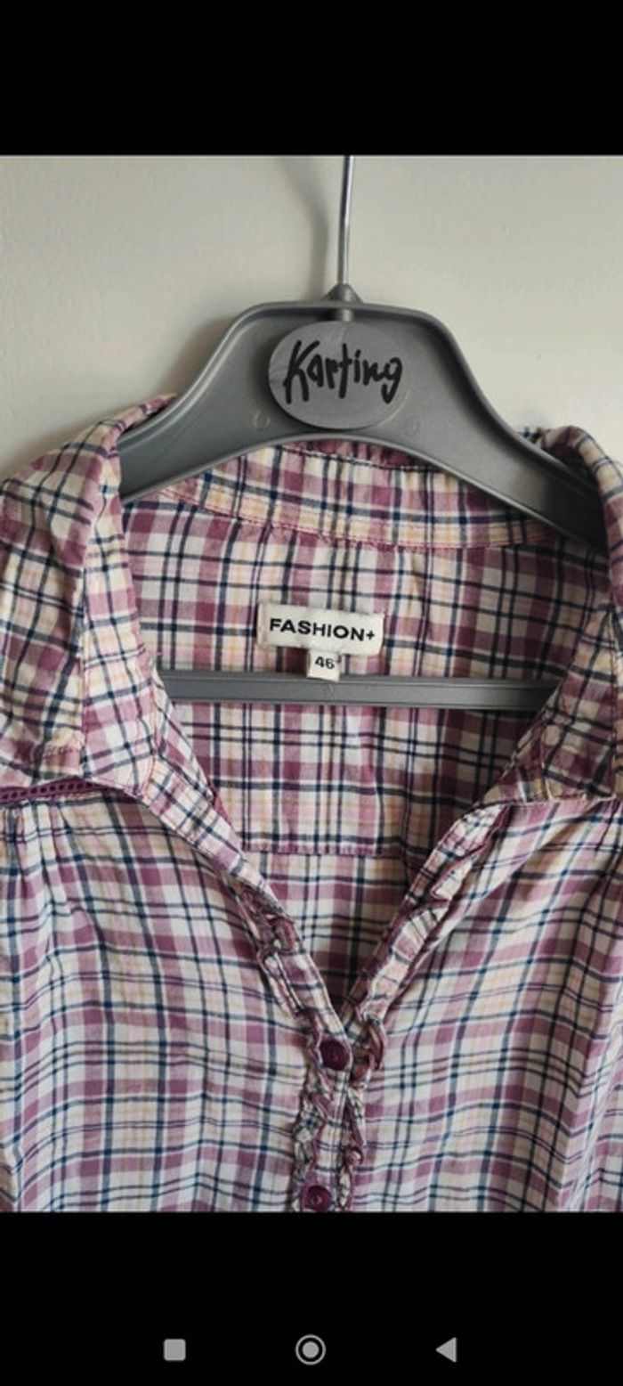 Chemise longue mauve à carreaux taille 46 - photo numéro 3
