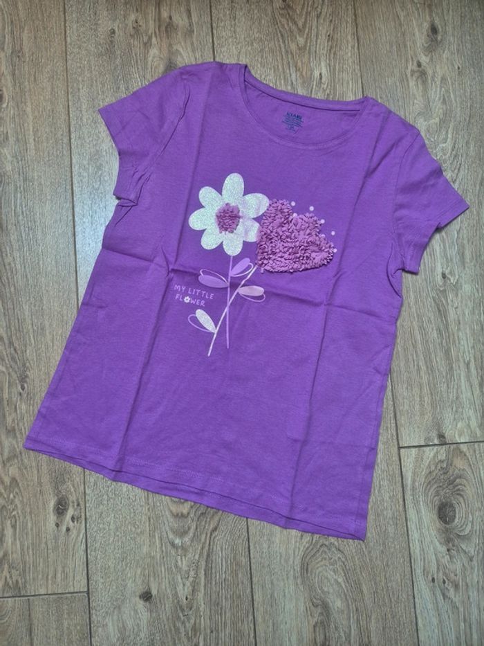 Tee-shirt MC kiabi violet "my little flower" 12 ans neuf jamais porté