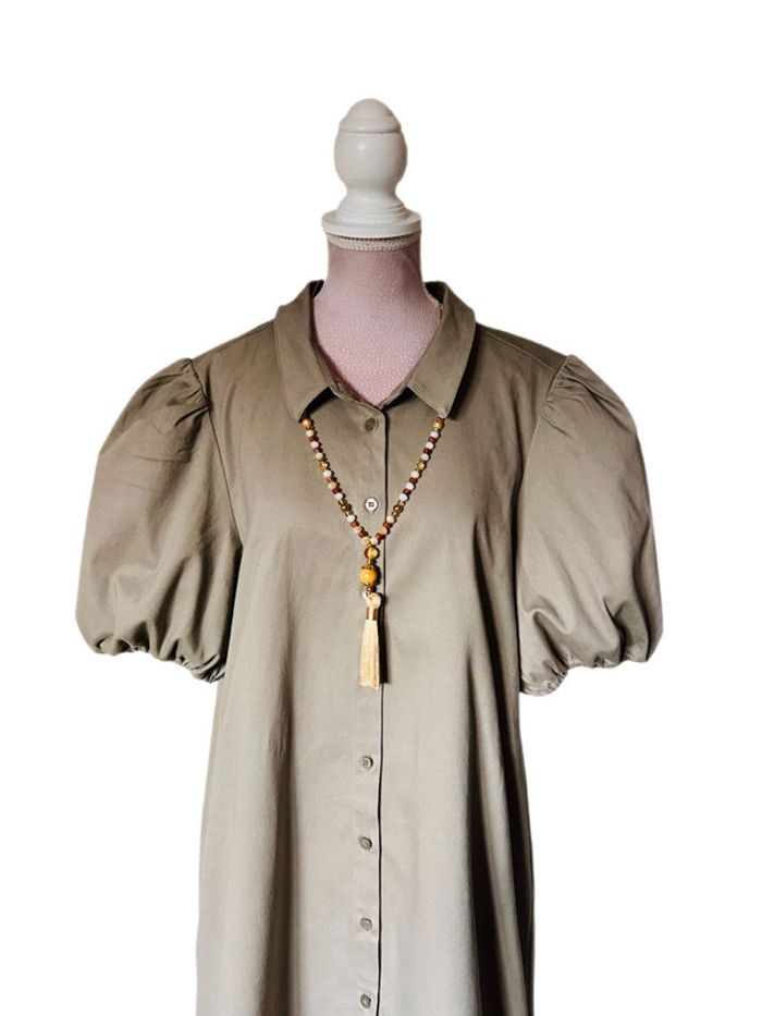🧡🌿Robe chemise manches bouffantes taille 42 gris taupe chic & décontracté Puff Sleeves short dress🌿🧡 - photo numéro 11