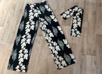 Multi pantalon fluide pour l’été noir, imprimé blanc femme, taille 1/36