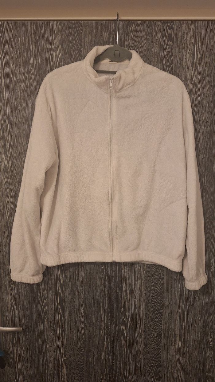Veste polaire col haut fermeture éclair blanc