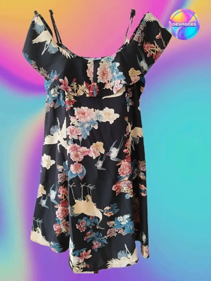 Jolie robe vintage love héron et fleurs - Drop Asie