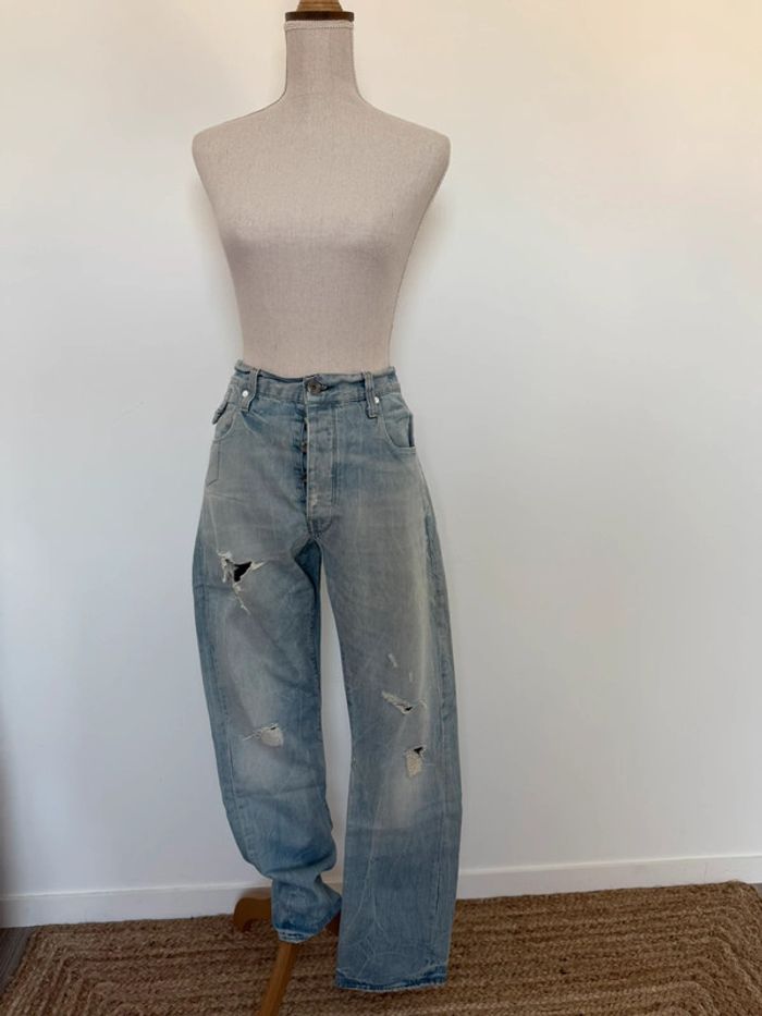 Jean pantalon gstar slim skinny bleu destroy denim Pantalones de mezclilla pantaloni - photo numéro 3