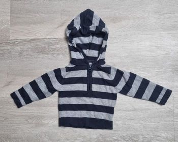 Sweat à capuche rayé marine et gris - 6 mois