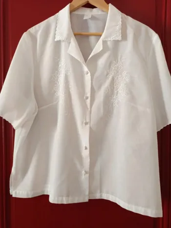 Blouse chemise manches courtes broderie t.46