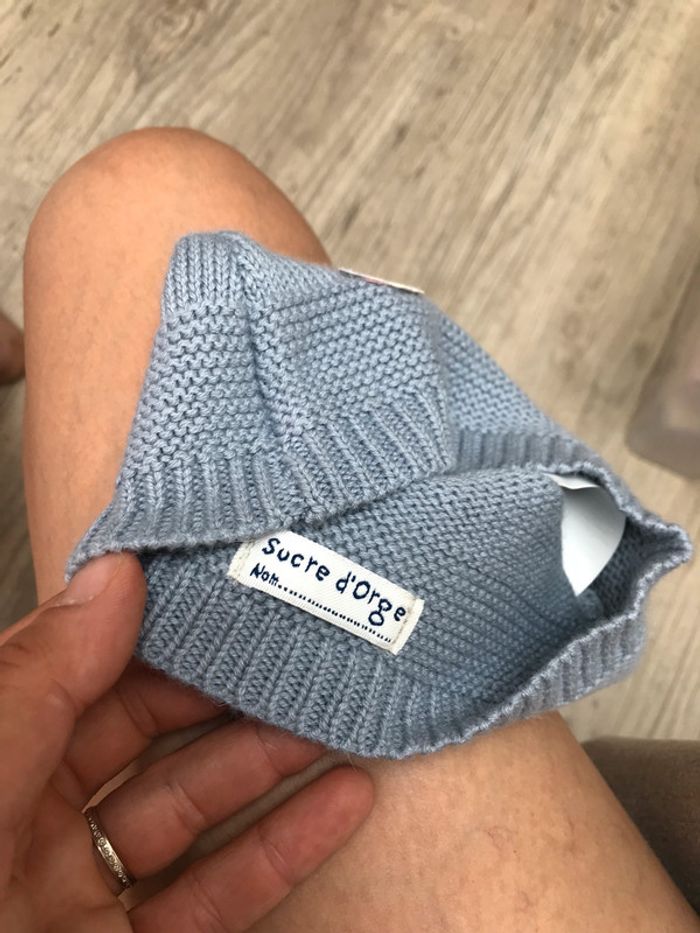 Petit bonnet en laine gris bleu taille 3/6 mois - photo numéro 3